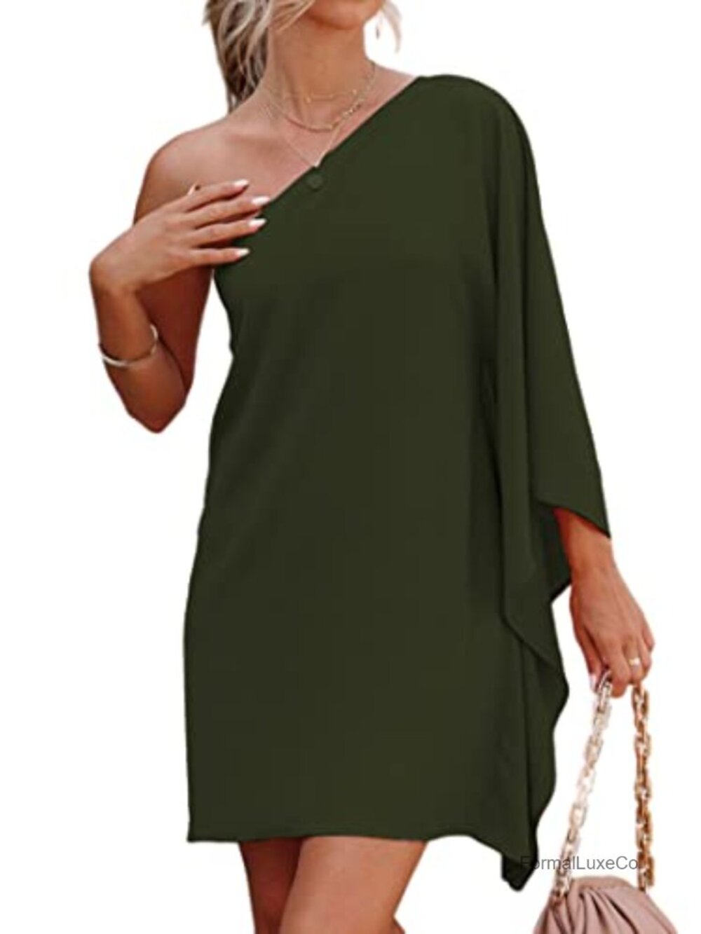 Women's One Shoulder Mini Party Dress Batwing Sleeve Club Cocktail